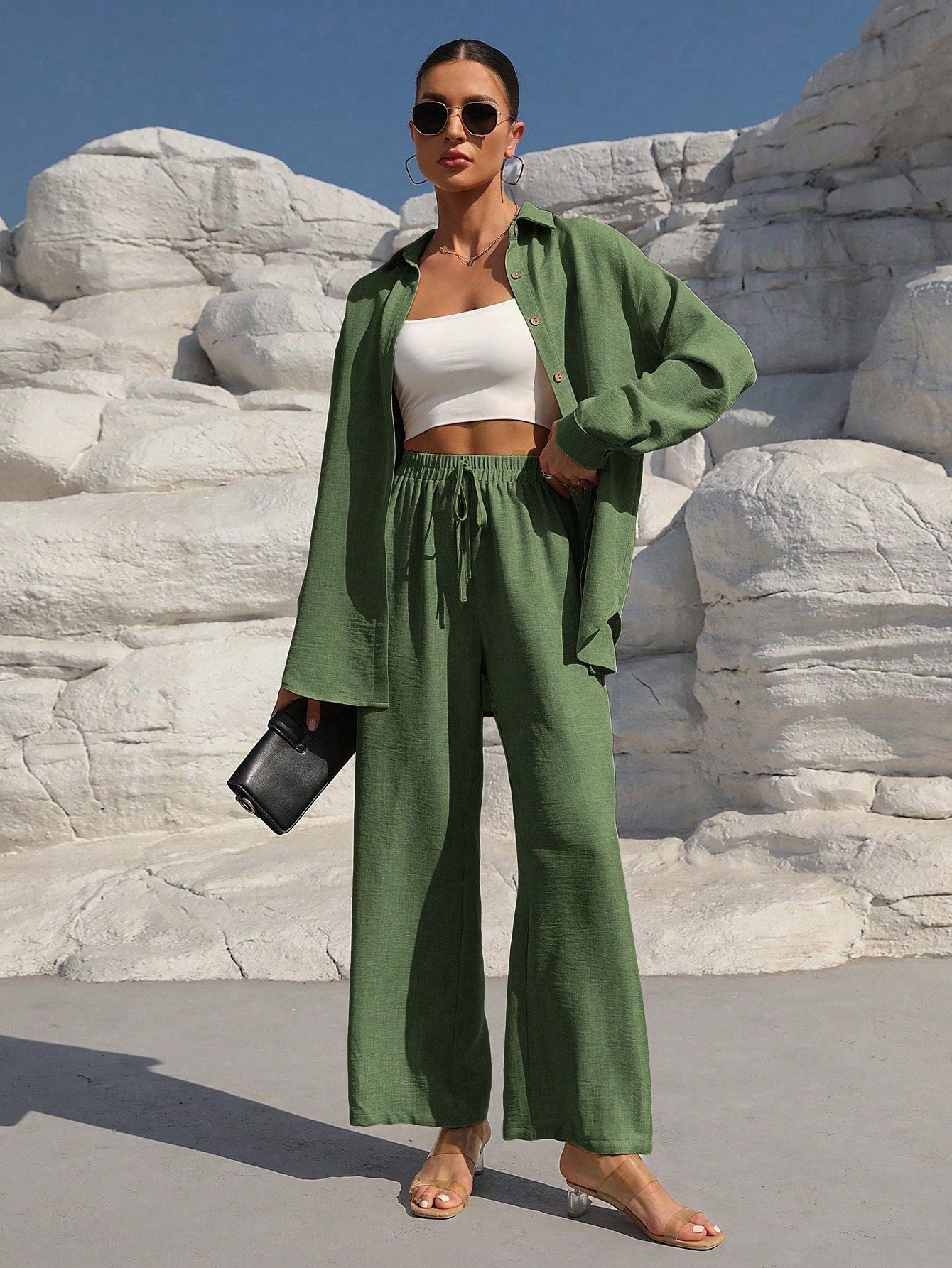 Ensemble Femme Chic – Veste Longue & Pantalon Large Taille Haute | Look Décontracté et Élégant Été 2025
