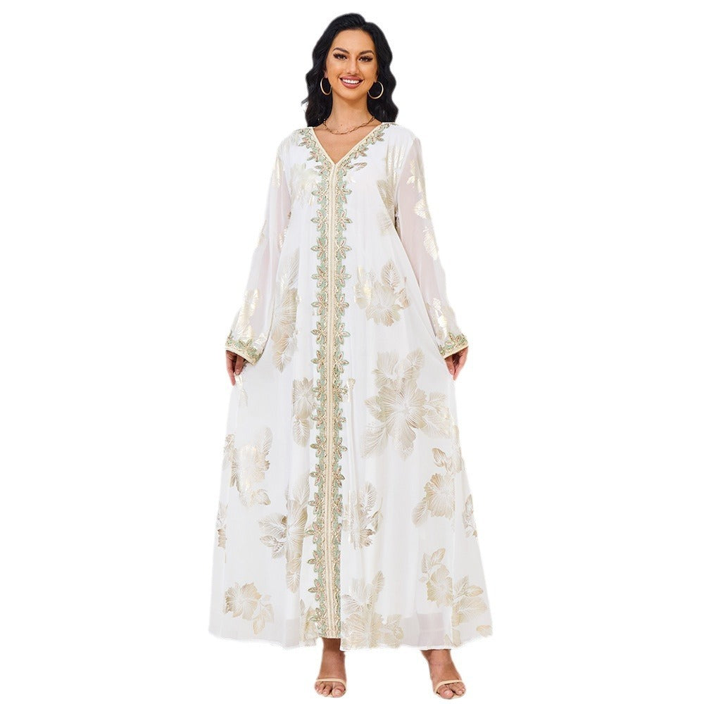 Caftan Blanc Brodé Doré – Élégance Orientale Luxe