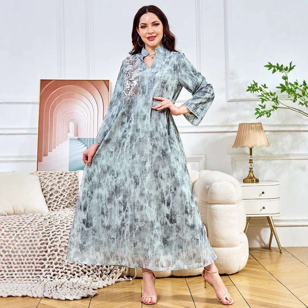 Robe Longue Élégante à Strass – Glamour & Confort