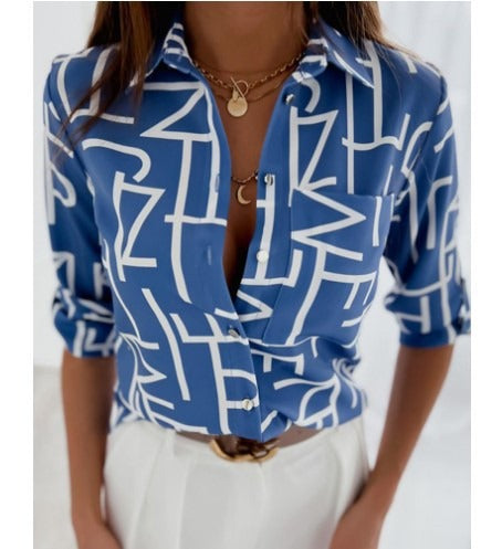 Chemisier fluide imprimé femme – Motifs modernes & col chemise, manches mi-longues