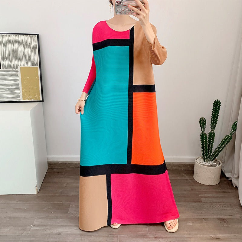 Robe Longue Femme Color Block – Élégance Audacieuse et Ultra-Confort