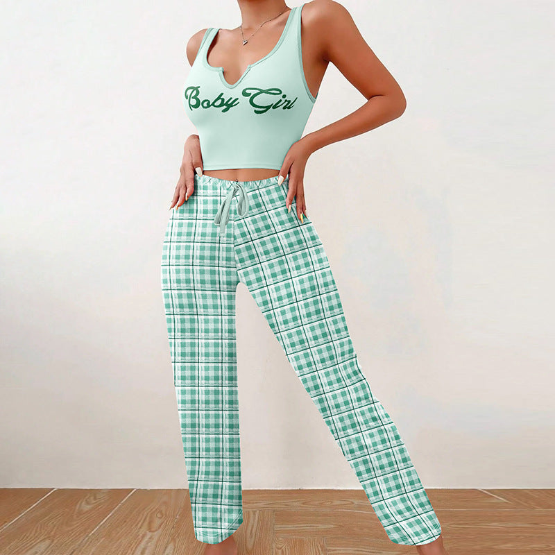 Ensemble Crop Top + Pantalon à Carreaux – Style "Baby Girl"