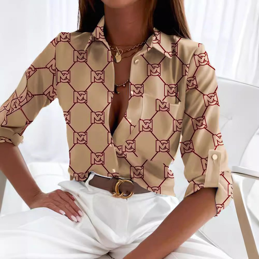 Chemisier fluide imprimé femme – Motifs modernes & col chemise, manches mi-longues