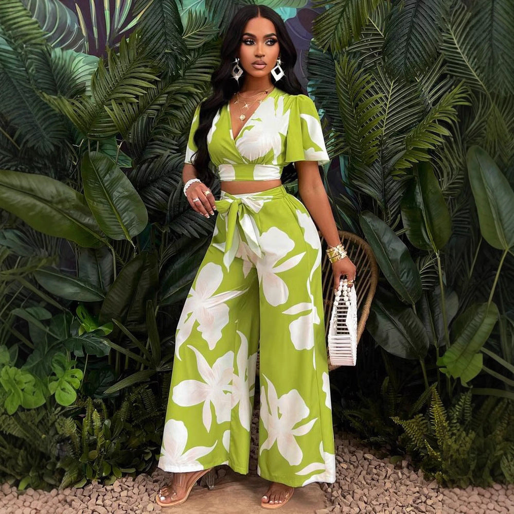 Ensemble Tropical Chic - Haut Croisé & Pantalon Large