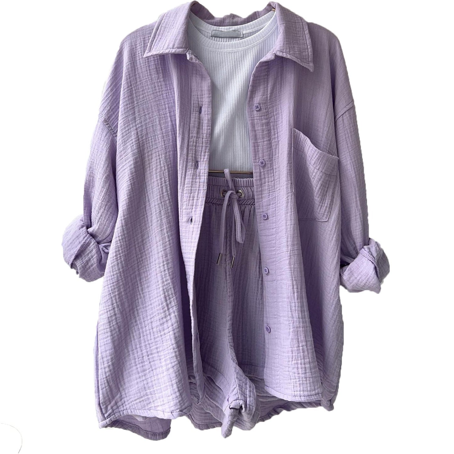 Ensemble Femme 3 Pièces Été – Crop Top + Short Taille Haute + Surchemise | Look Chill & Stylé