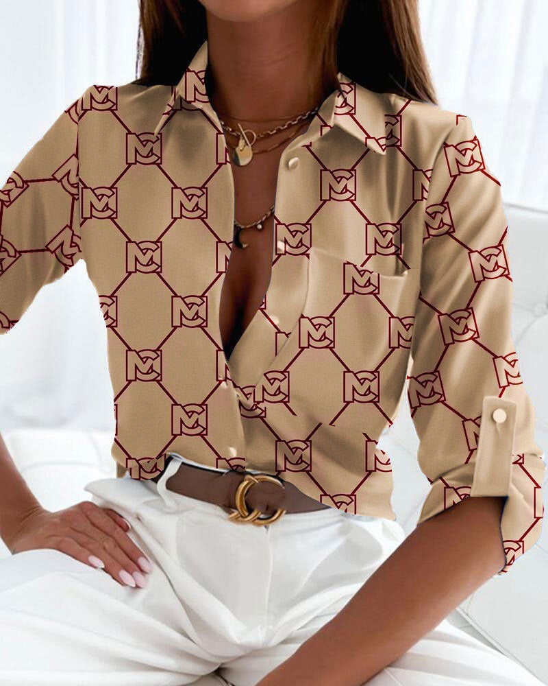 Chemisier fluide imprimé femme – Motifs modernes & col chemise, manches mi-longues