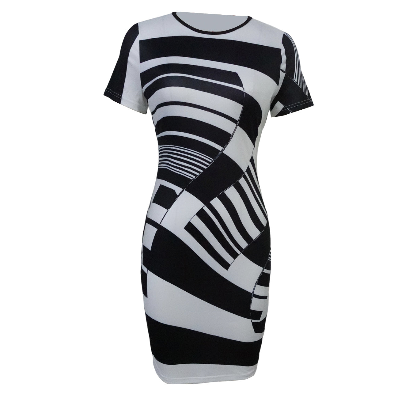 Robe moulante géométrique – Col rond & manches courtes | Silhouette sculptée & look chic 2025