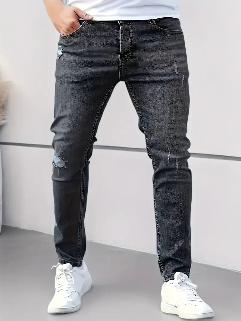 Jean slim homme déchiré léger – Style urbain casual chic, 3 couleurs