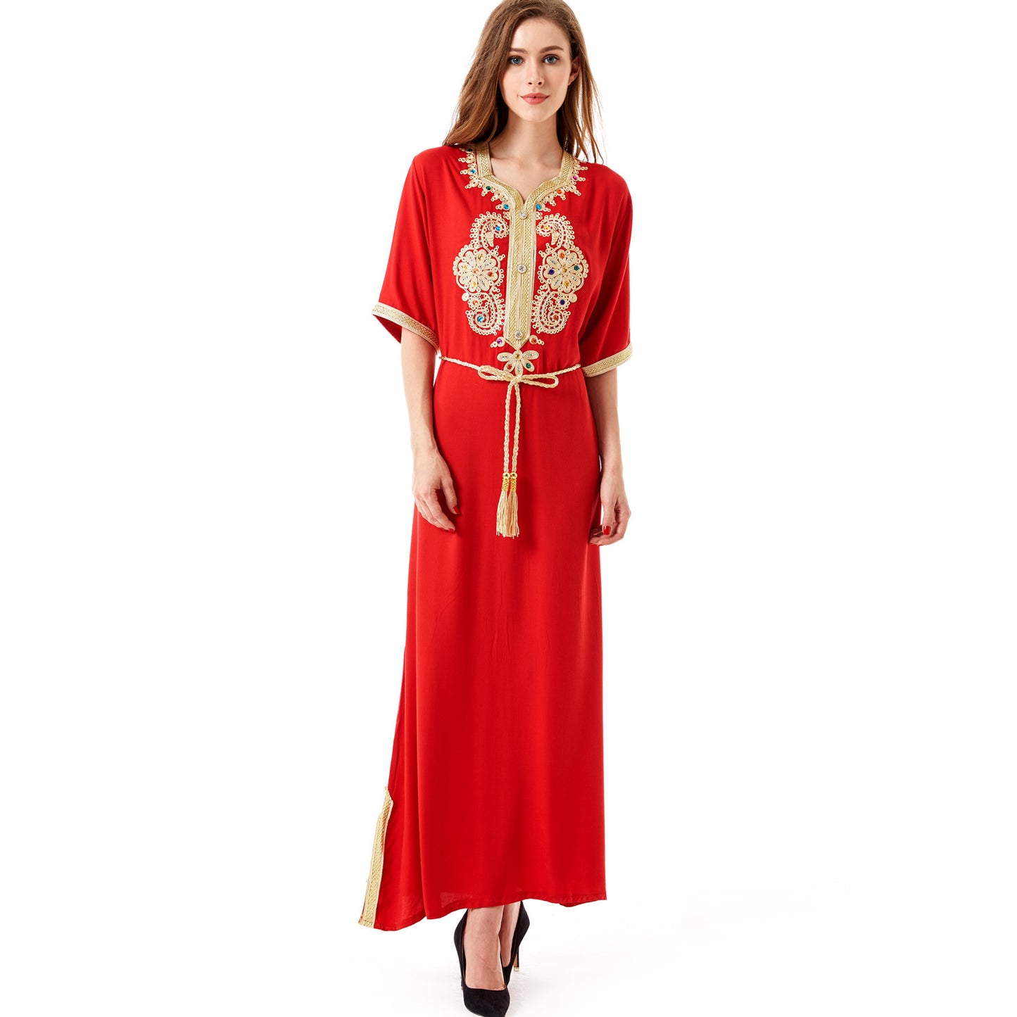 Robe Musulmane Élégante – Style Moyen-Orient à Manches Courtes