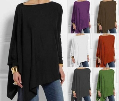 Top femme oversize asymétrique manches longues – Confort fluide & look moderne