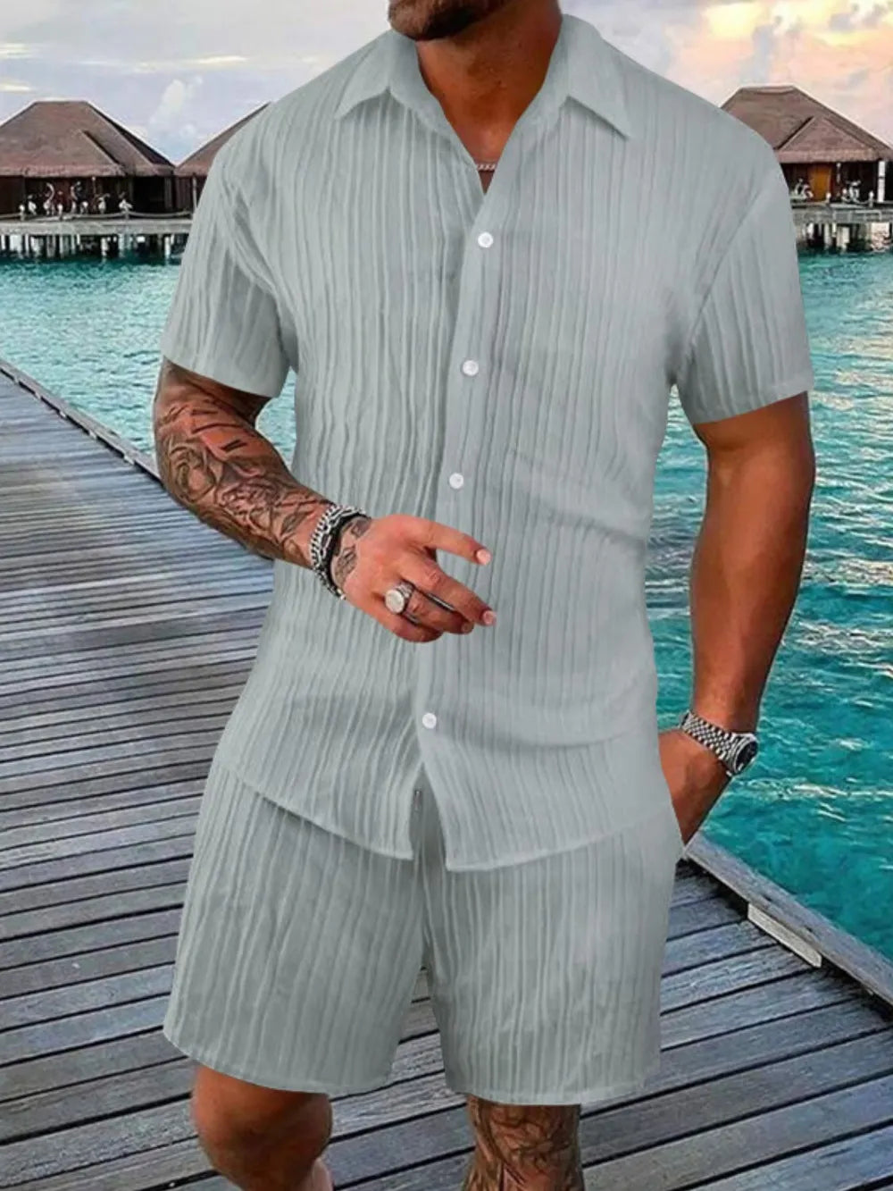 Ensemble Chemise & Short "Riviera Élégance" – Crème