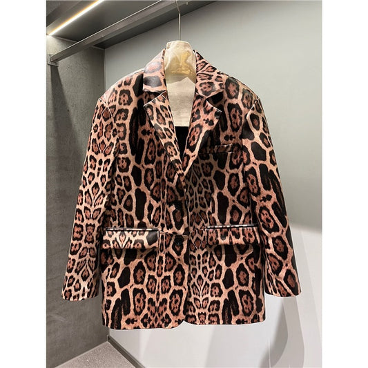 Veste “Impériale Léopard” en cuir de mouton véritable – Design couture & allure féline
