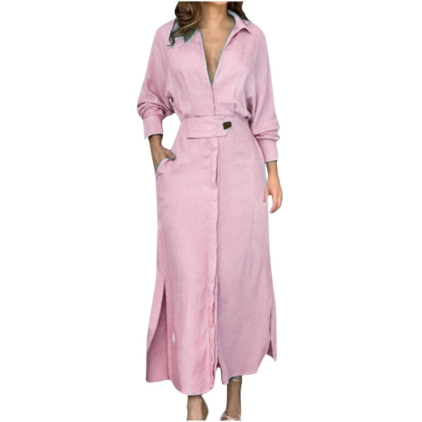 Robe Chemise Longue Élégante avec Ceinture