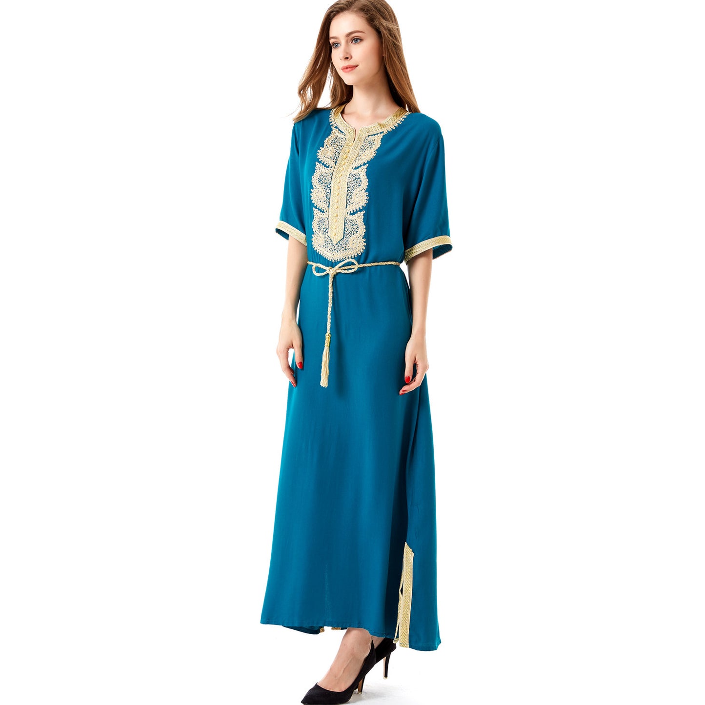 Robe Musulmane Élégante – Style Moyen-Orient à Manches Courtes