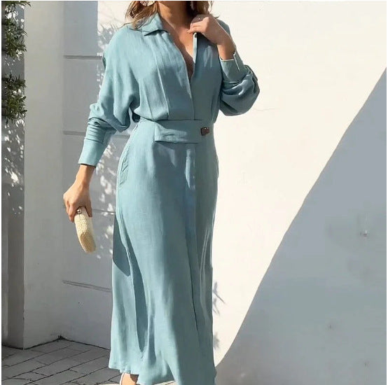 Robe Chemise Longue Élégante avec Ceinture