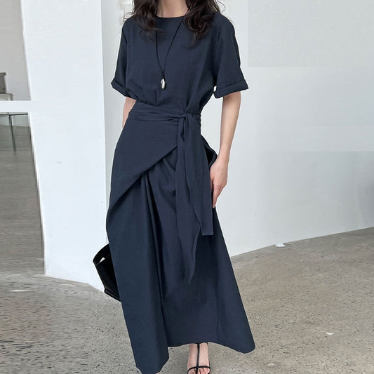 Robe Longue Femme Élégante – Style Minimaliste avec Ceinture Nouée