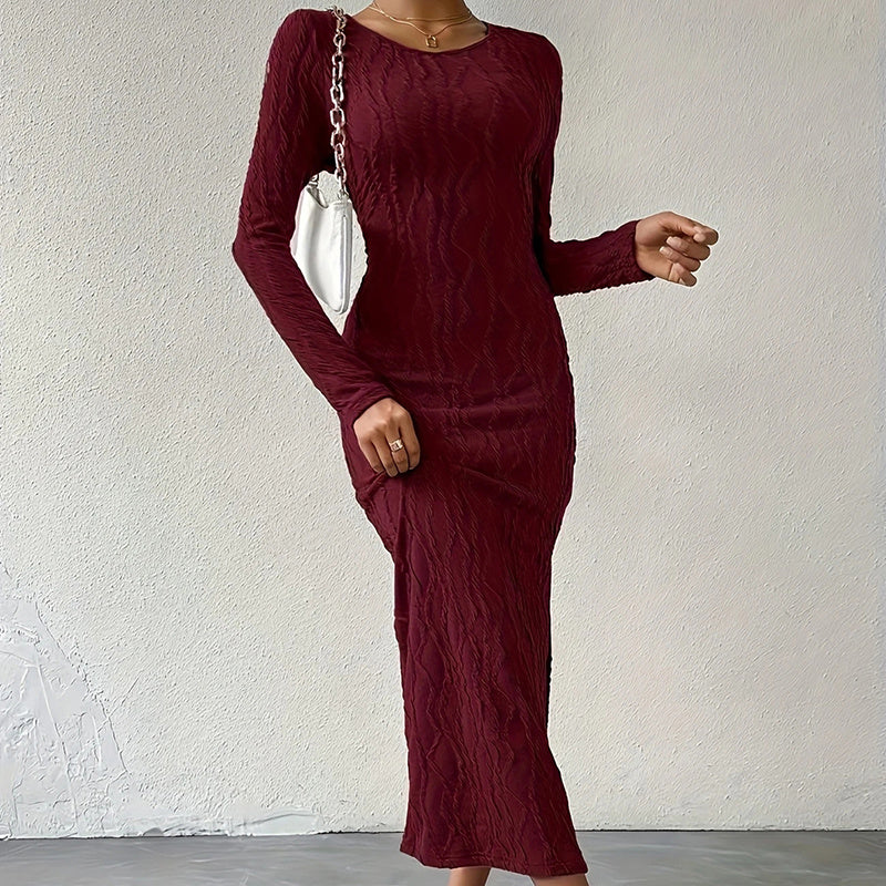 Robe Femme Moulante Longue Manche Longue avec Fente – Élégante & Sexy | Tenue Soirée Automne-Hiver