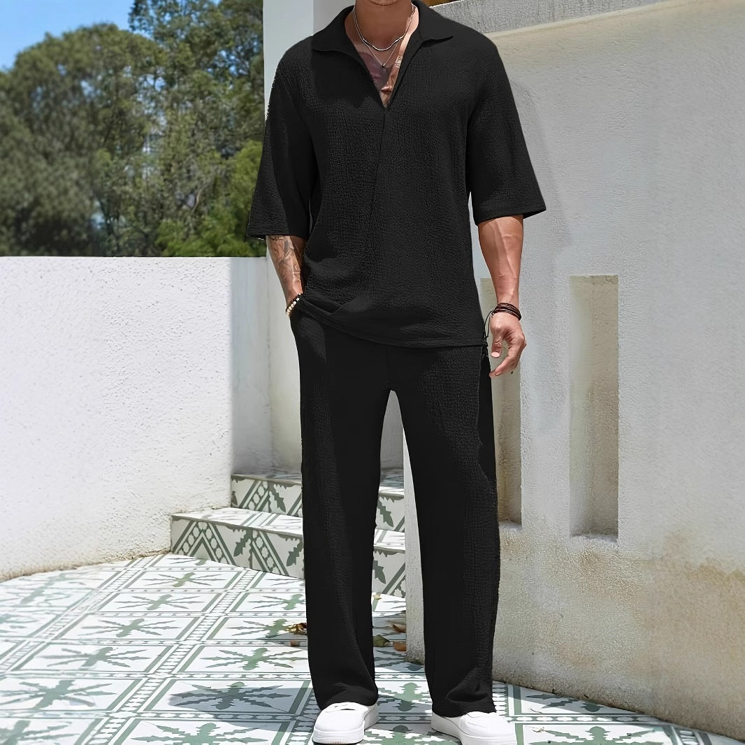 Ensemble 2 pièces Homme – Tissu gaufré chic & léger | Look vacances & urbain