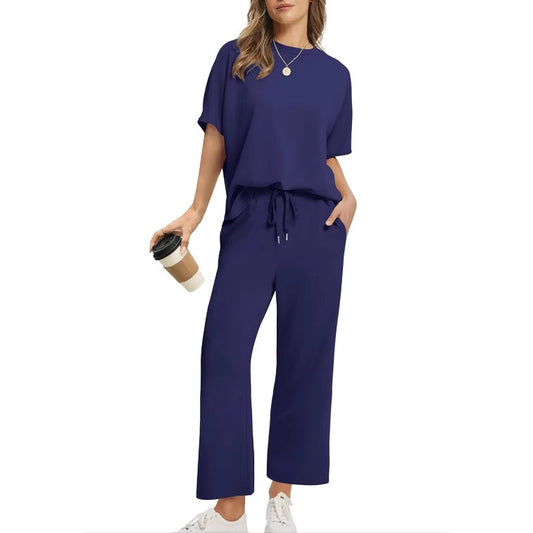 Ensemble Femme Décontracté 2 Pièces – T-Shirt + Pantalon Large avec Cordon