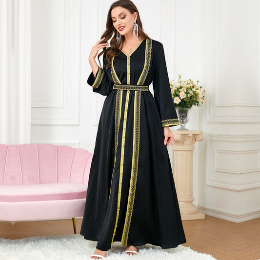 Caftan moderne brodé doré – Chic viral pour soirées & cérémonies