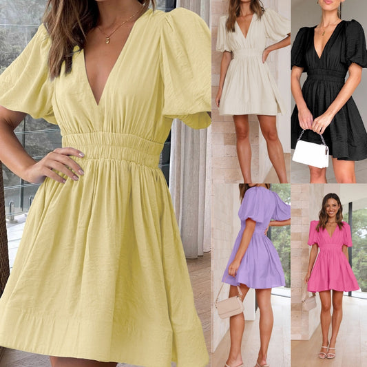 Robe Évasée à Manches Bouffantes – Élégance & Fraîcheur