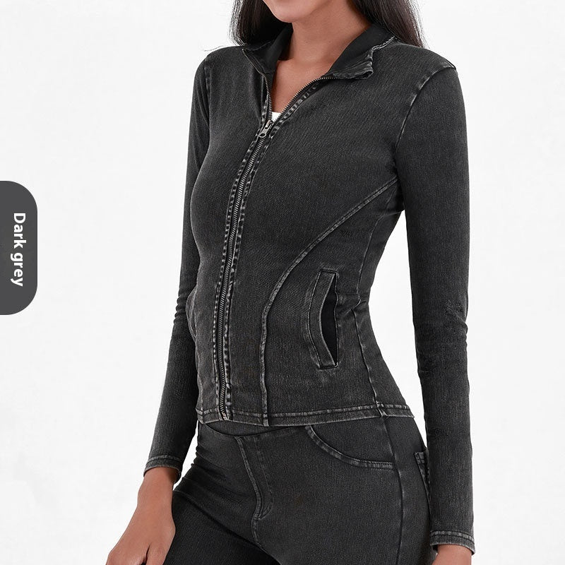 Veste en jean slim stretch femme – Coupe gainante & fermeture zippée