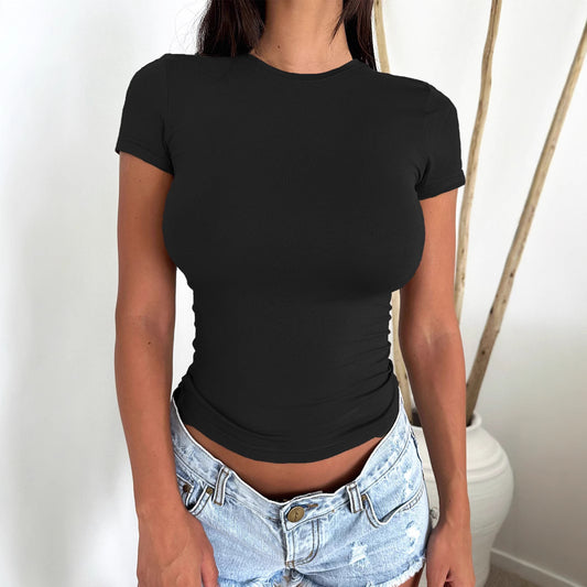 T-shirt moulant femme – Col rond manches courtes | Basique sexy & tendance