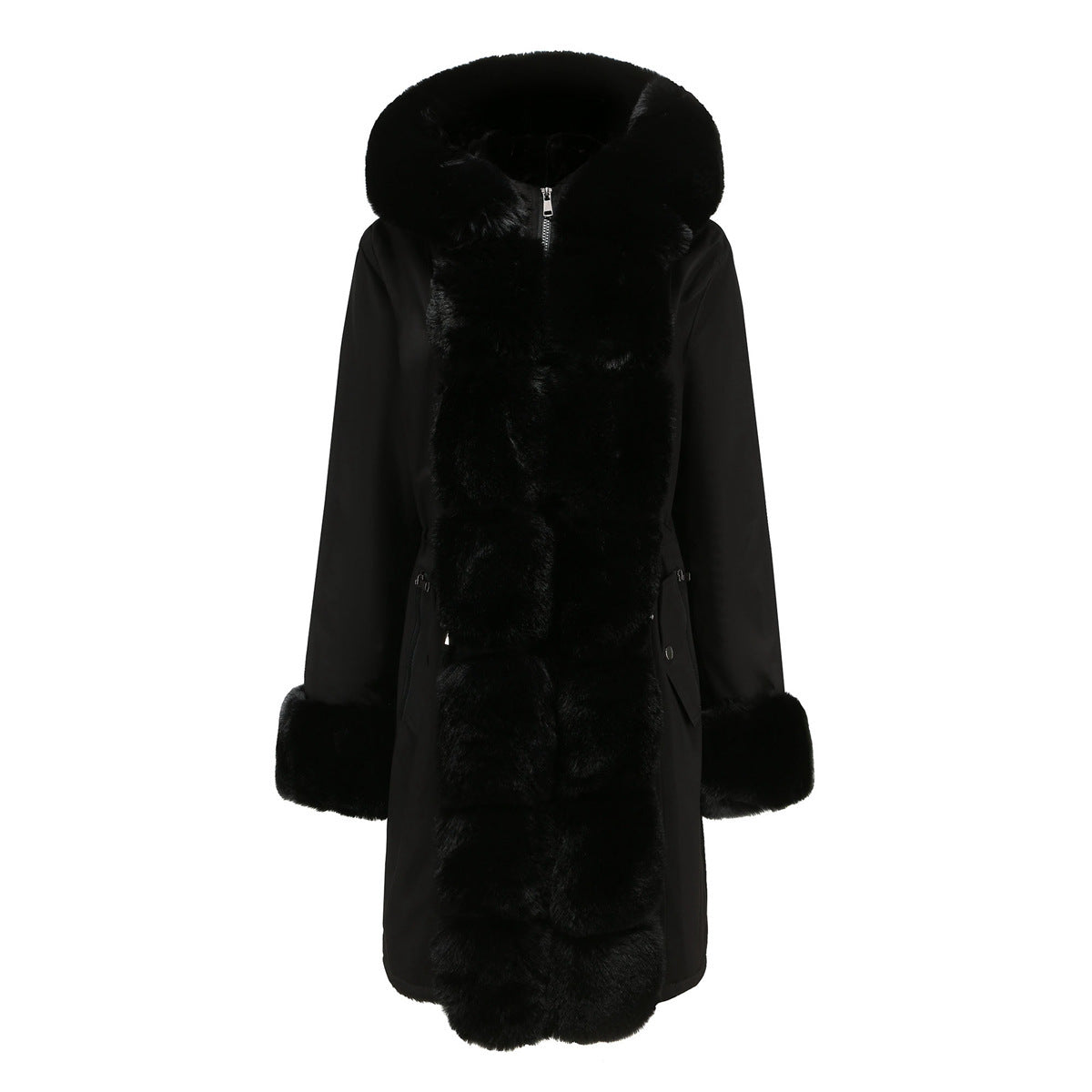 Manteau Long Femme avec Capuche en Fausse Fourrure – Élégance & Chaleur Hivernale