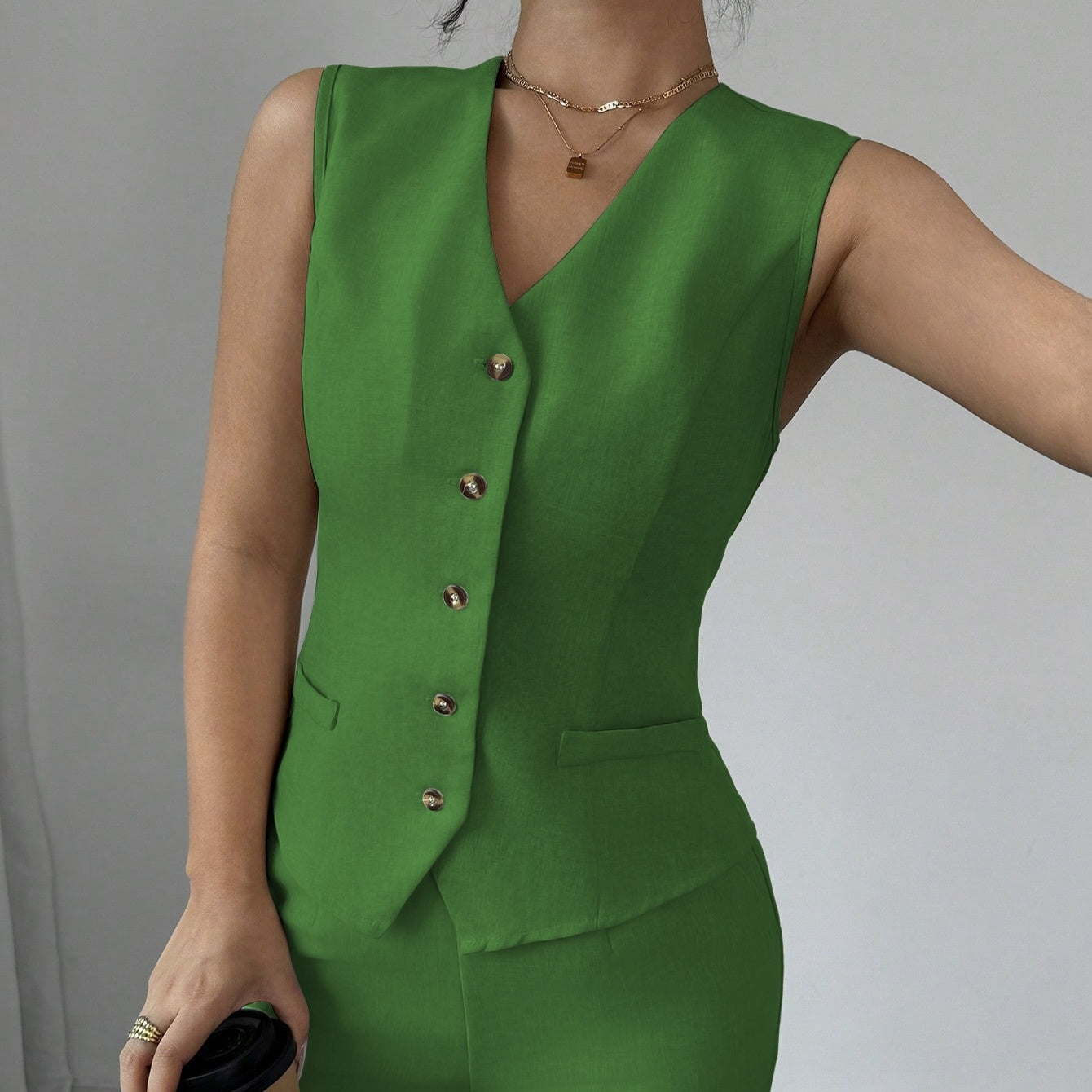 Ensemble Tailleur Luxe – Gilet Cintré & Pantalon Large | Élégance Minimaliste