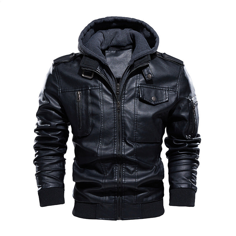 Veste en Similicuir Homme avec Capuche Amovible