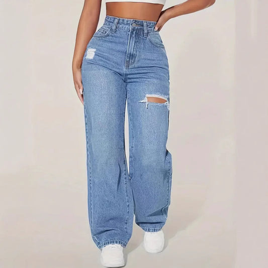 Jean Baggy Femme Taille Haute | Look Streetwear Chic & Détail Destroy