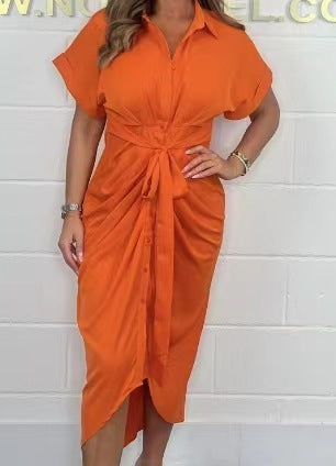 ROBE CHEMISE MIDI DRAPÉE – CEINTURE NOUÉE