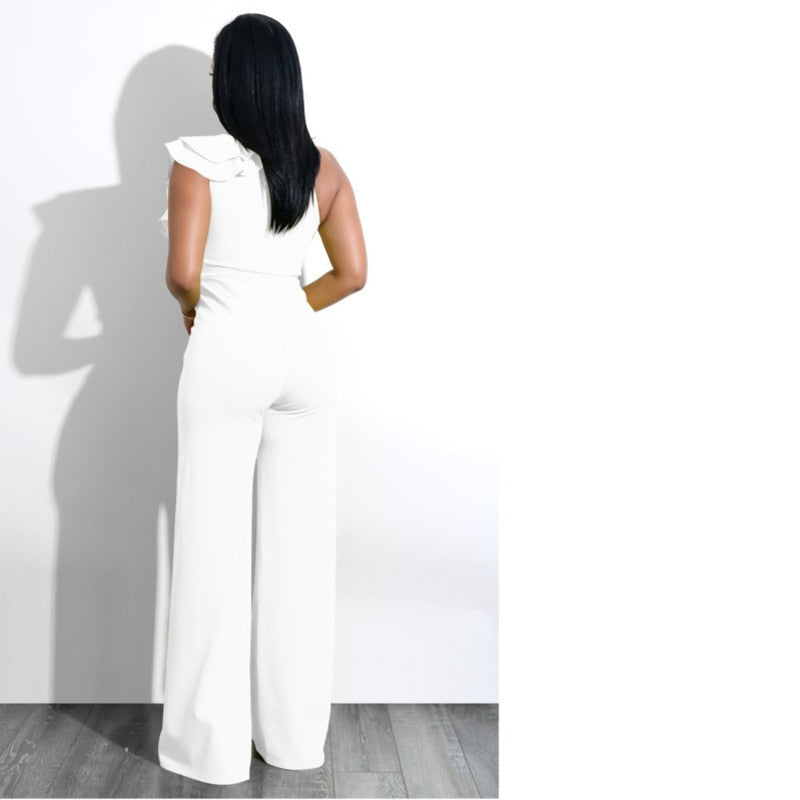 Combinaison Femme Asymétrique à Volants – Décolleté V Glamour, Coupe Large Évasée – Noir, Rouge, Vert