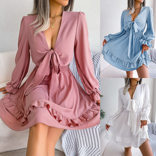 Robe d’Été Bohème – Manches Longues & Décolleté V