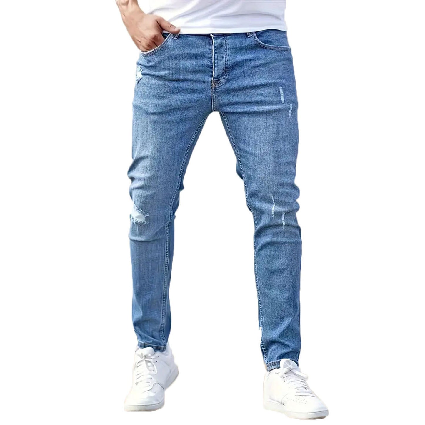 Jean slim homme déchiré léger – Style urbain casual chic, 3 couleurs