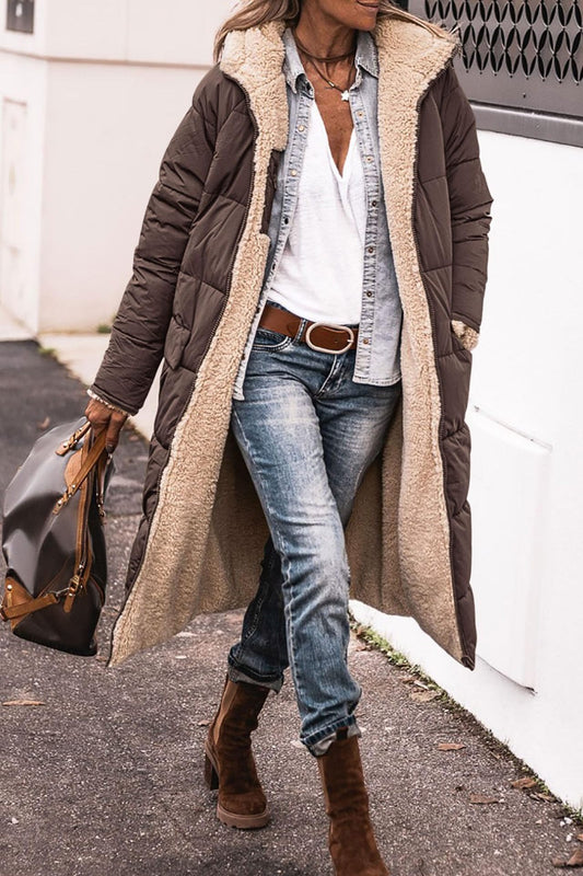Doudoune Longue Femme Doublée Sherpa – Élégance & Chaleur pour l’Hiver
