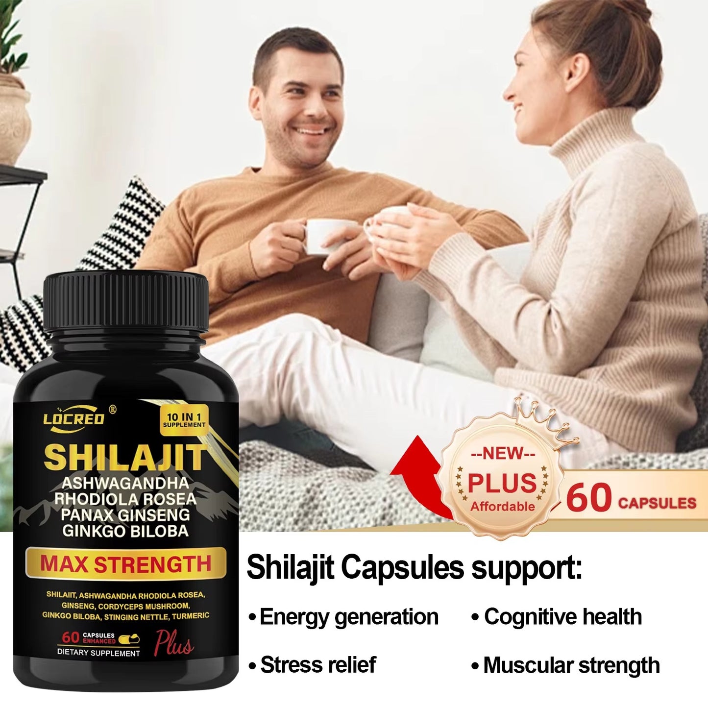 Shilajit & Ashwagandha – Énergie, Vitalité & Bien-être (60 gélules)