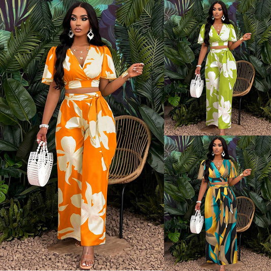 Ensemble Tropical Chic - Haut Croisé & Pantalon Large