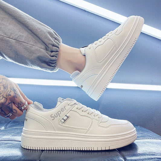 Sneakers blanches unisexes « Super » – Look minimaliste & semelle plateforme