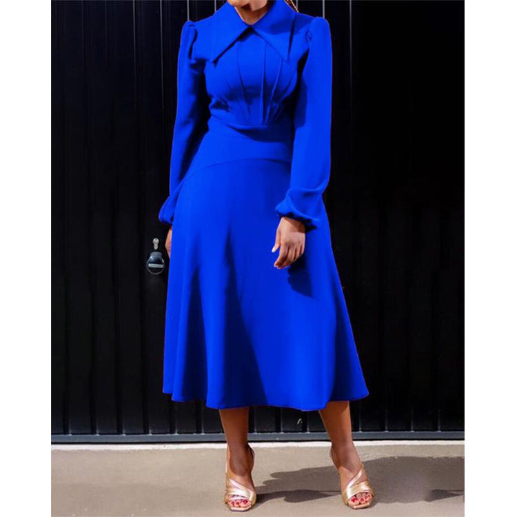 Robe Évasée Élégante à Col Large – Violet Royal