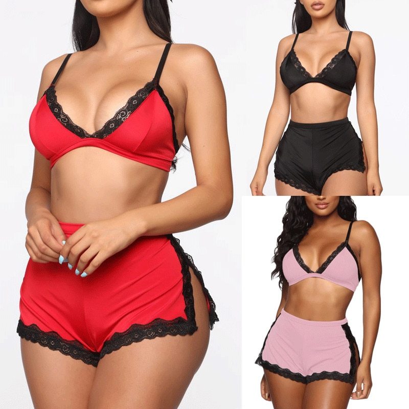 Ensemble Lingerie Satiné 2 Pièces avec Dentelle – Confort & Séduction