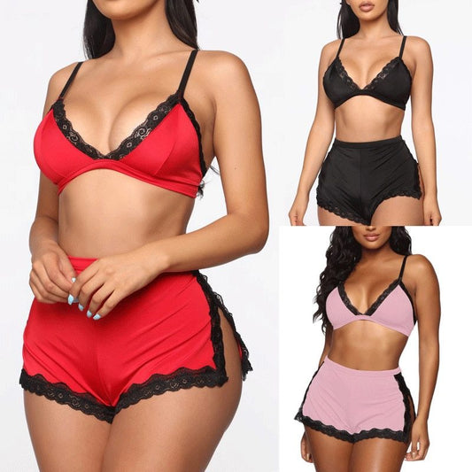 Ensemble Lingerie Satiné 2 Pièces avec Dentelle – Confort & Séduction
