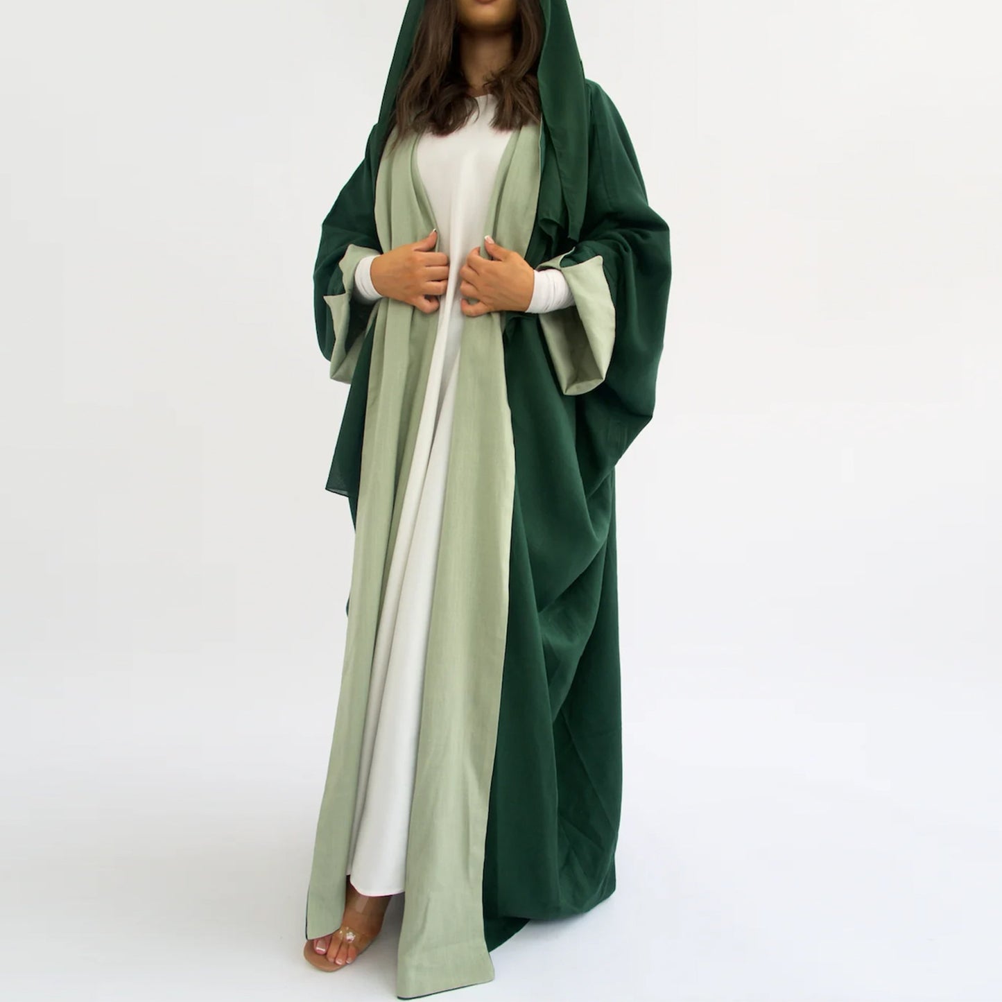 Abaya Bicolore Élégante – Bleu Marine & Bleu Ciel