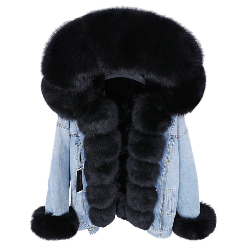 Veste en Denim & Fourrure – Luxe, Confort et Style