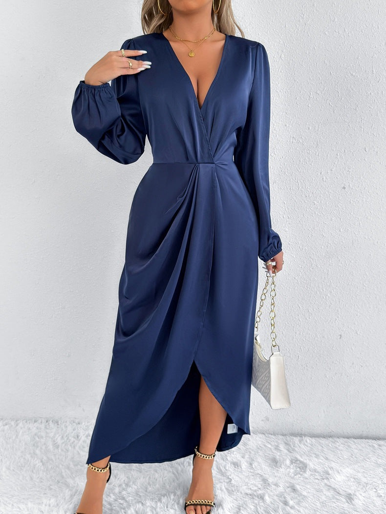 Robe Drapée Élégance Satinée – Rose Fuchsia