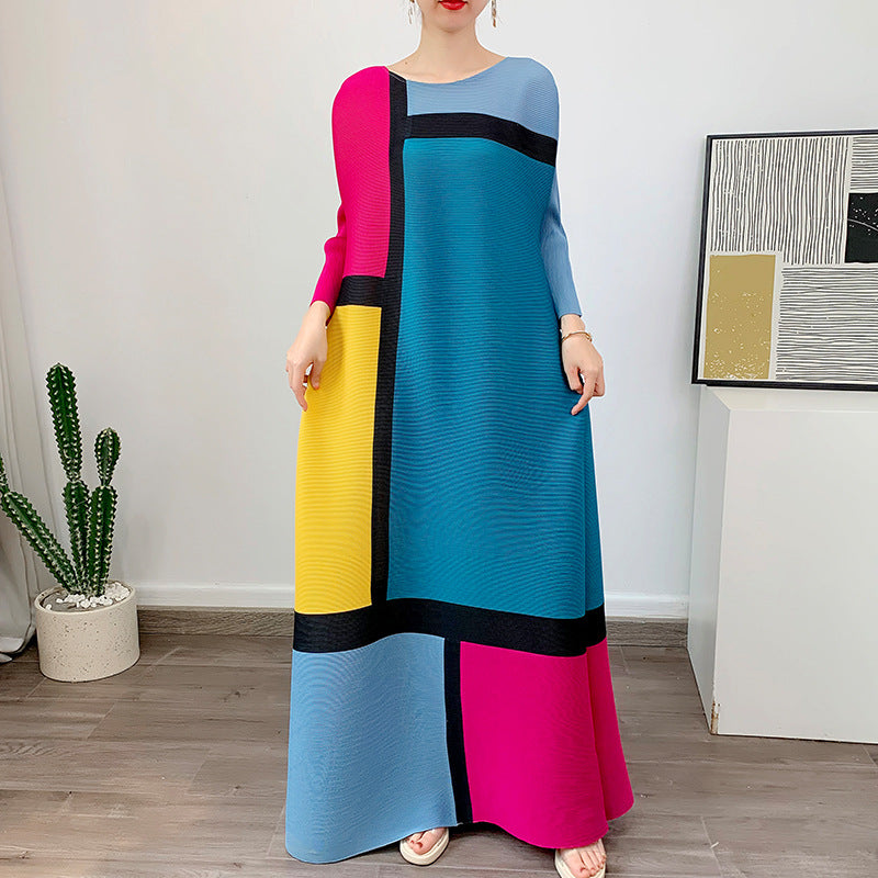 Robe Longue Femme Color Block – Élégance Audacieuse et Ultra-Confort