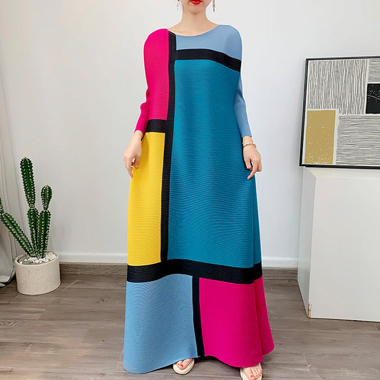 Robe Longue Femme Color Block – Élégance Audacieuse et Ultra-Confort