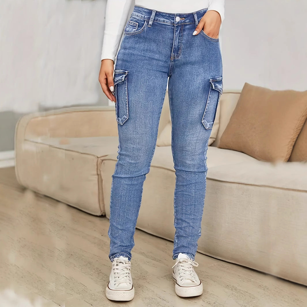 Jean cargo femme coupe skinny – Poches latérales stylées, denim stretch tendance