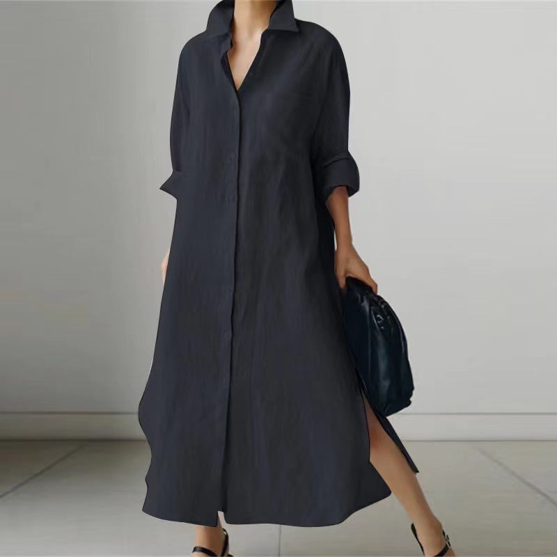 Robe Chemise Longue Femme – Élégance Minimaliste & Confort Naturel