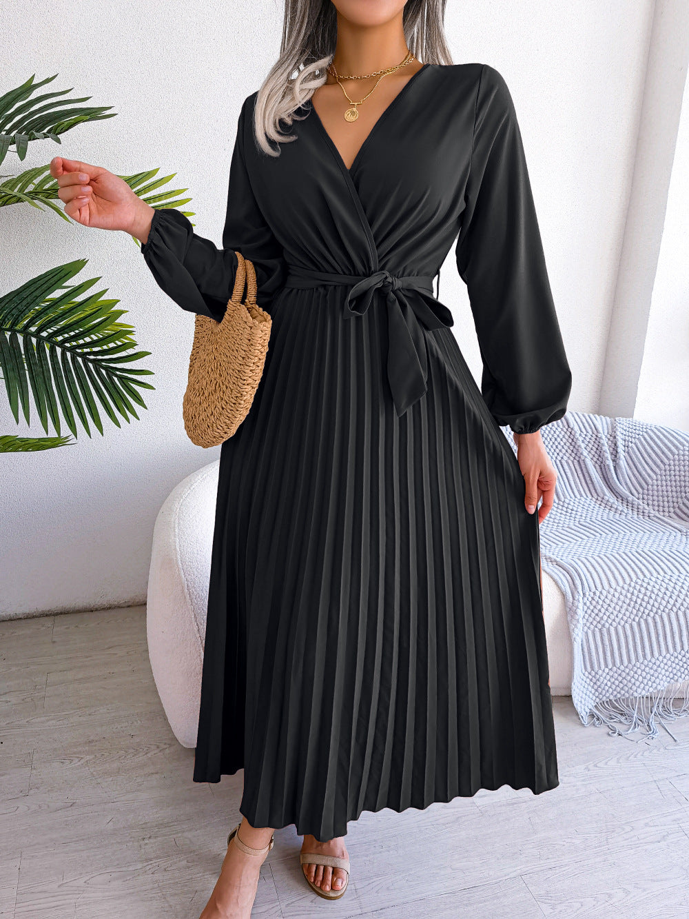 Robe Midi Plissée Femme – Élégance & Confort